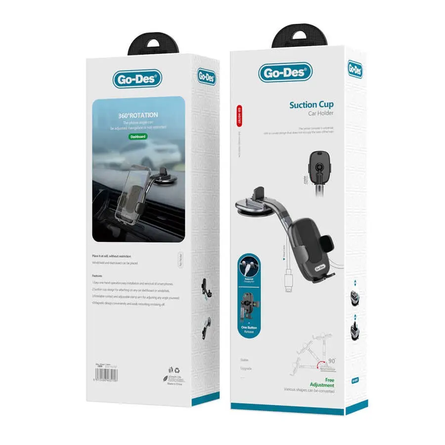 Go Des GD-HD787 Vantuzlu Araç Telefon Tutucu, 360 Derece Dönebilen