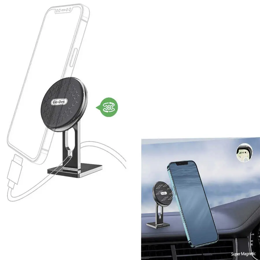 Go Des GD-HD718 Magnetik Araç Telefon Tutucu, 360° Döner Başlıklı