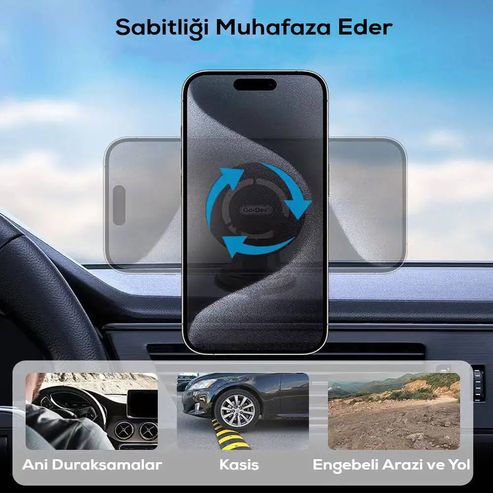 Go Des GD-HD936 360° Dönebilen Uzayan Başlıklı Araç Telefon Tutucu