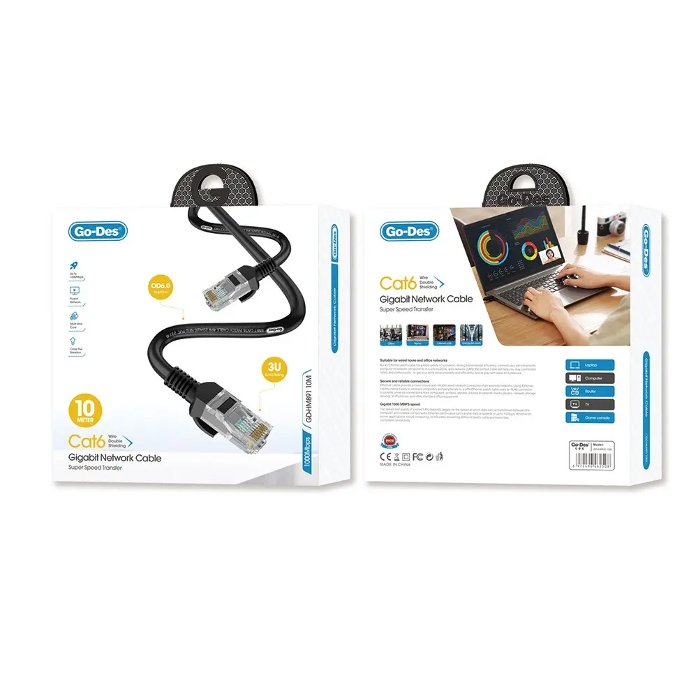 Go Des GD-HM891 1000Mbps Aktarım Hızlı RJ45 Ethernet Kablosu 10M