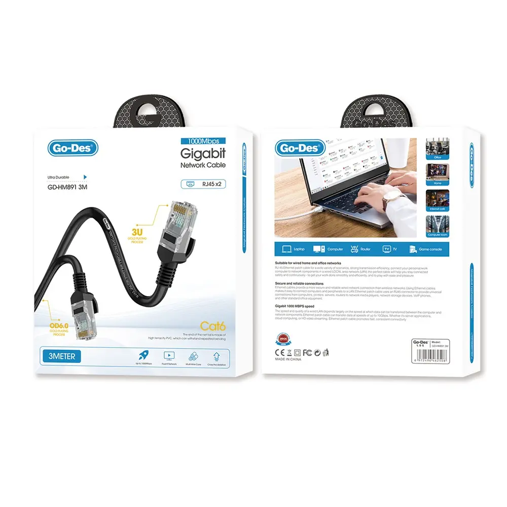 Go Des GD-HM891 1000Mbps Aktarım Hızlı RJ45 Ethernet Kablosu 3M