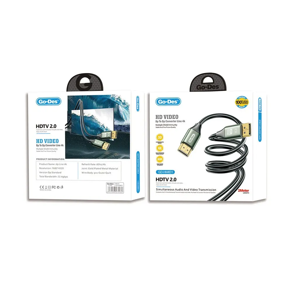 Go Des GD-HM831 4K@60Hz HDMI to DisplayPort Kablo, 2 Metre
