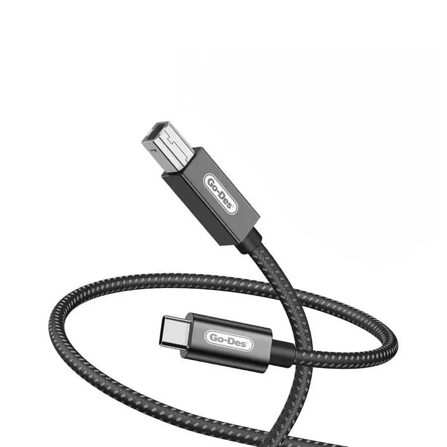 Go Des GD-HM837 Type-C to USB-B 2.0 Örgülü Yazıcı Kablosu, 2 m
