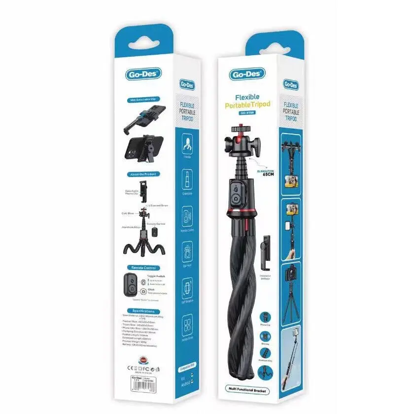 Go Des GD-ST86 Teleskopik Esnek Tripod, Uzaktan Kumandalı