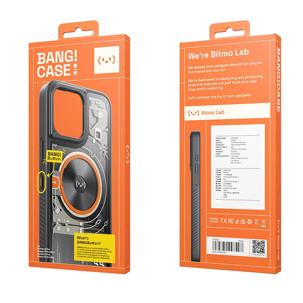 iPhone 15 Pro MagSafe Uyumlu Bluetooth Butonlu Akıllı Kılıf - Bitmo Lab Bangcase