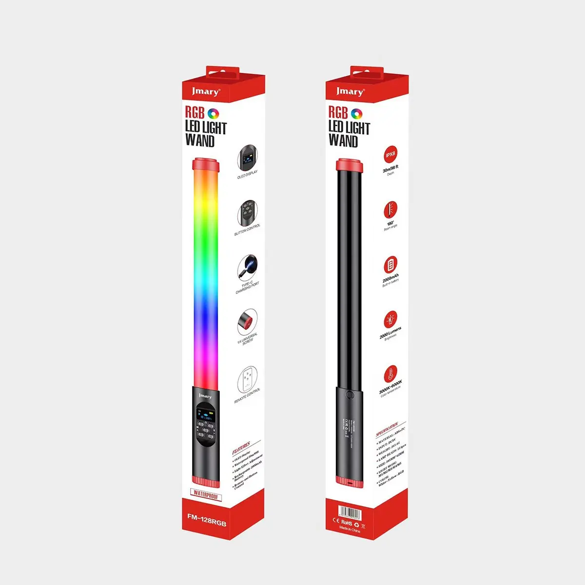 Jmary FM-128RGB OLED Ekranlı RGB Aydınlatma Çubuğu, IPX8