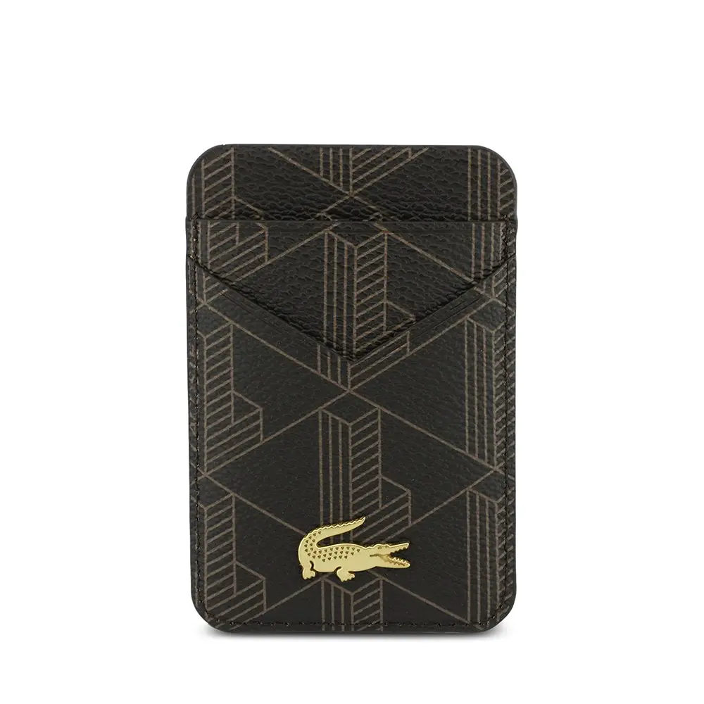 Lacoste Orjinal Lisanslı 2 Hazneli PVC Karışık Monogram Desenli Magnetik Kartlık