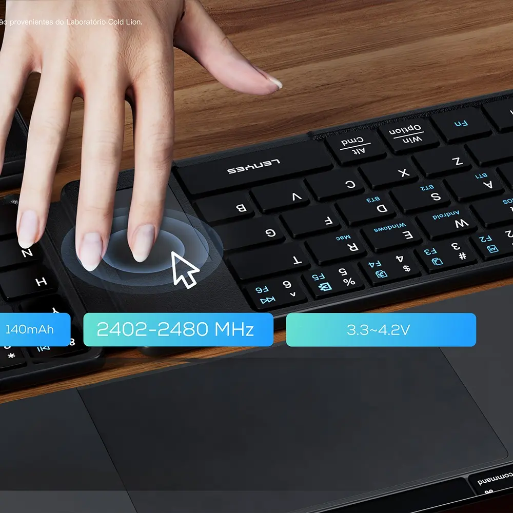 Lenyes WK109 Katlanabilir Kablosuz Klavye, Touch Pad ve Sessiz Tuşlu