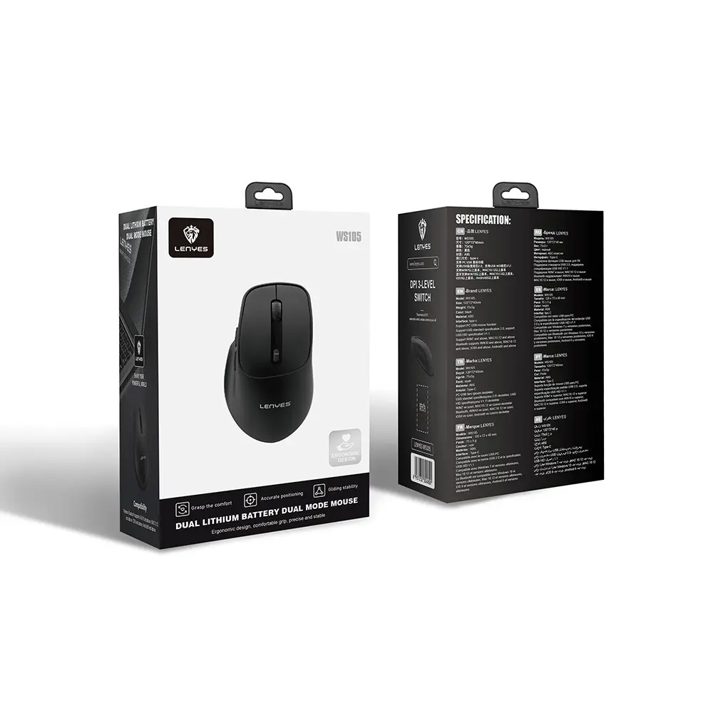 Lenyes WS105 Kablosuz Mouse, Sessiz Butonlu ve Çift Bluetooth Bağlantılı