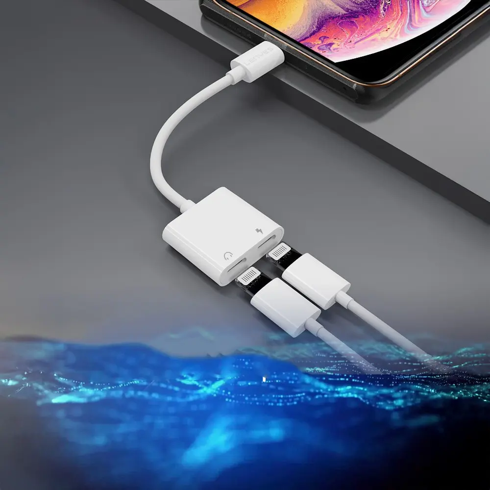 Lenyes AX92 Lightning to Lightning 2'si 1 Arada Şarj ve Kulaklık Dönüştürücü