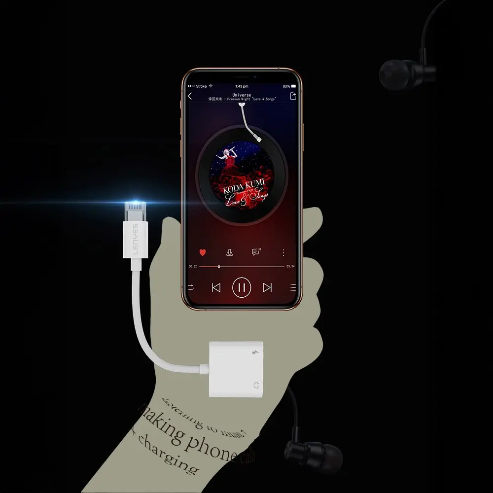 Lenyes AX92 Lightning to Lightning 2'si 1 Arada Şarj ve Kulaklık Dönüştürücü