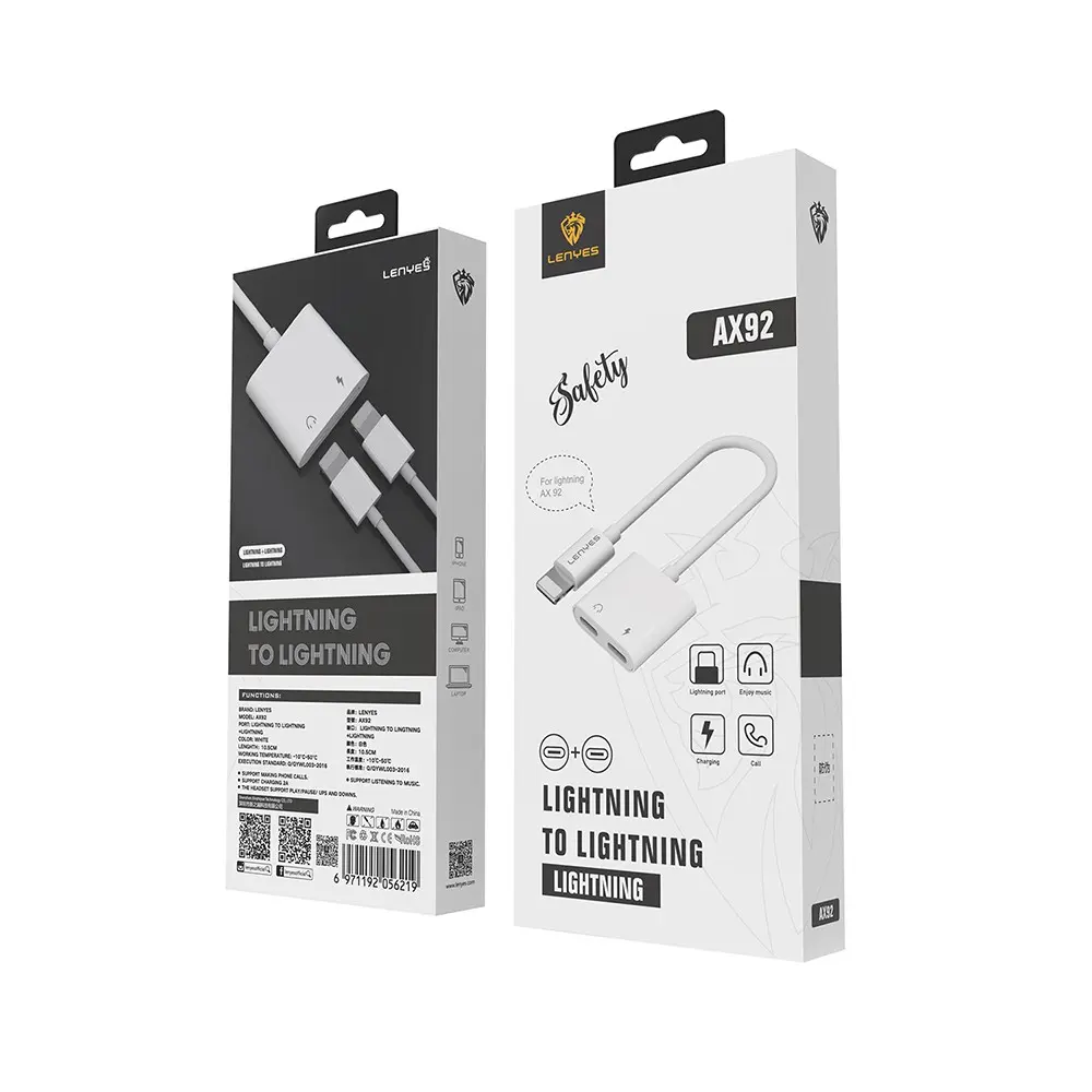 Lenyes AX92 Lightning to Lightning 2'si 1 Arada Şarj ve Kulaklık Dönüştürücü