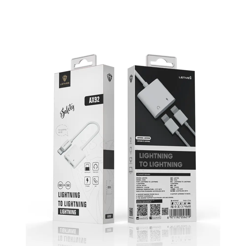 Lenyes AX92 Lightning to Lightning 2'si 1 Arada Şarj ve Kulaklık Dönüştürücü