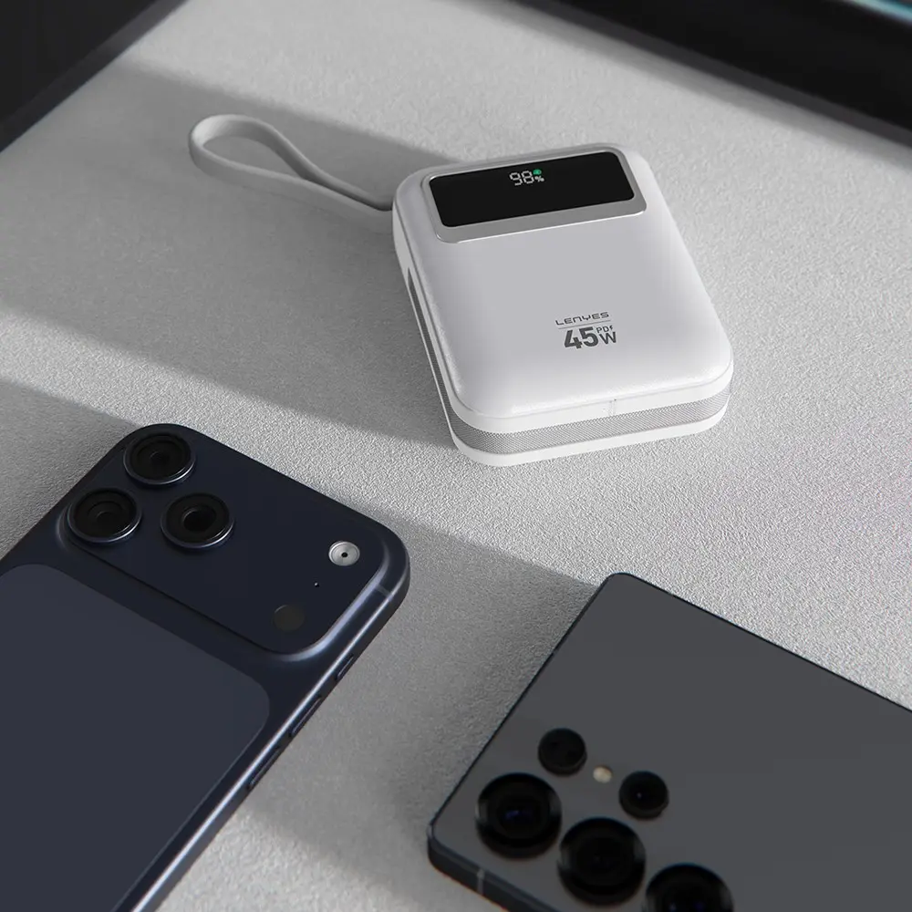 Lenyes C04-A 20000mAh 45W Powerbank, Type-C ve Lightning Kablolu