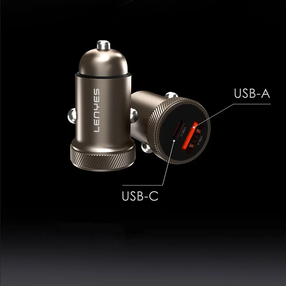 Lenyes CA57 30W Mini Araç Şarj Aleti, Dual Type-C + USB-A