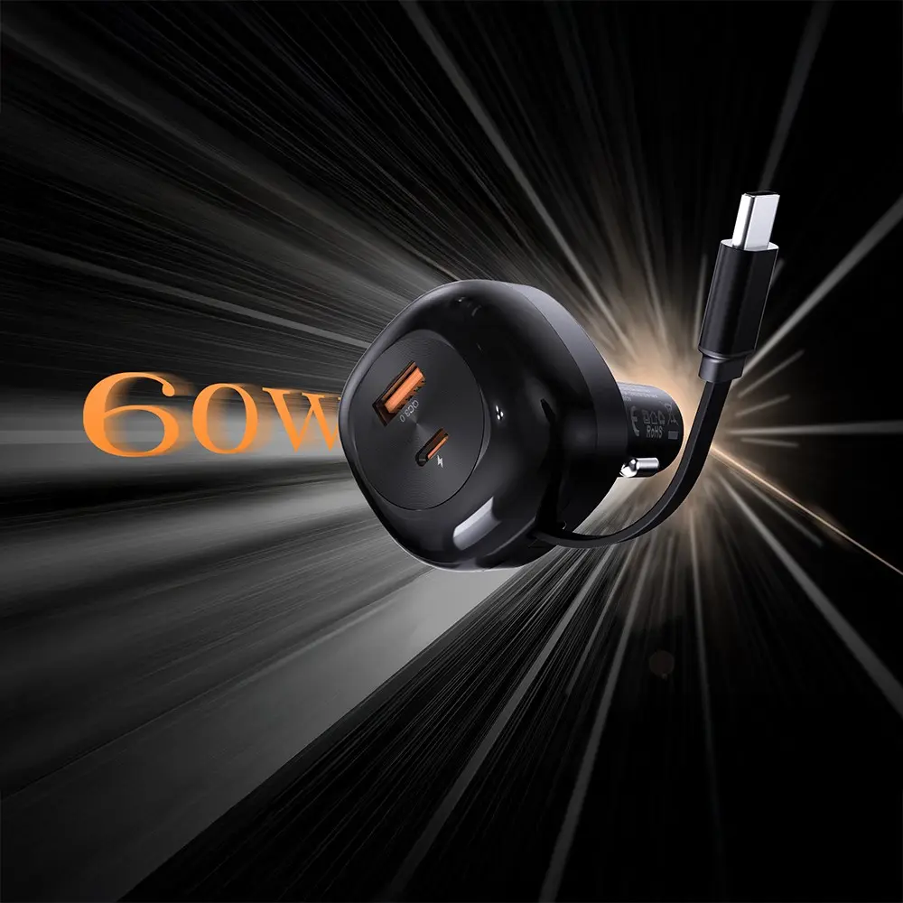 Lenyes CA59 Type-C ve USB-A Portlu Araç Şarj Aleti, PD 60W