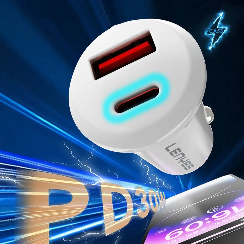 Lenyes CA53 Mini Araç Şarj Aleti, USB-C PD 30W ve USB-A QC 18W