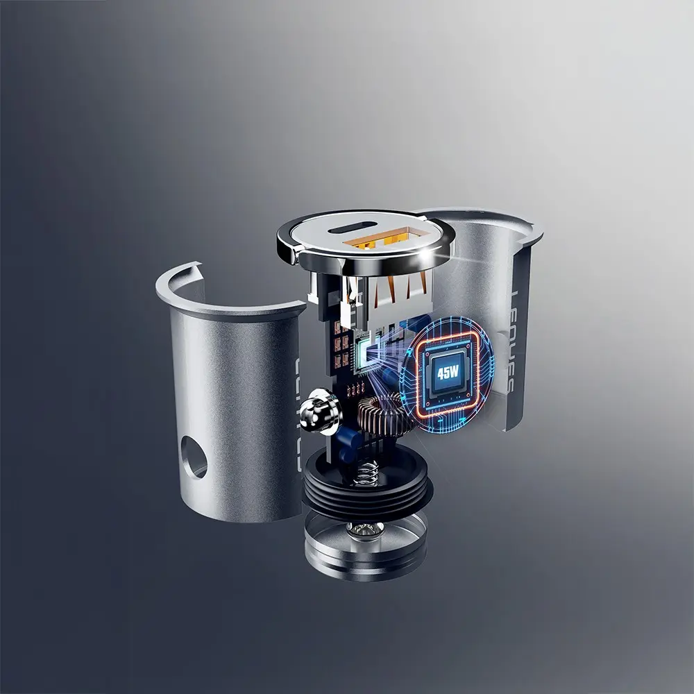 Lenyes CA60 Mini Araç Şarj Aleti, Dual Type-C + USB-A, PD 45W