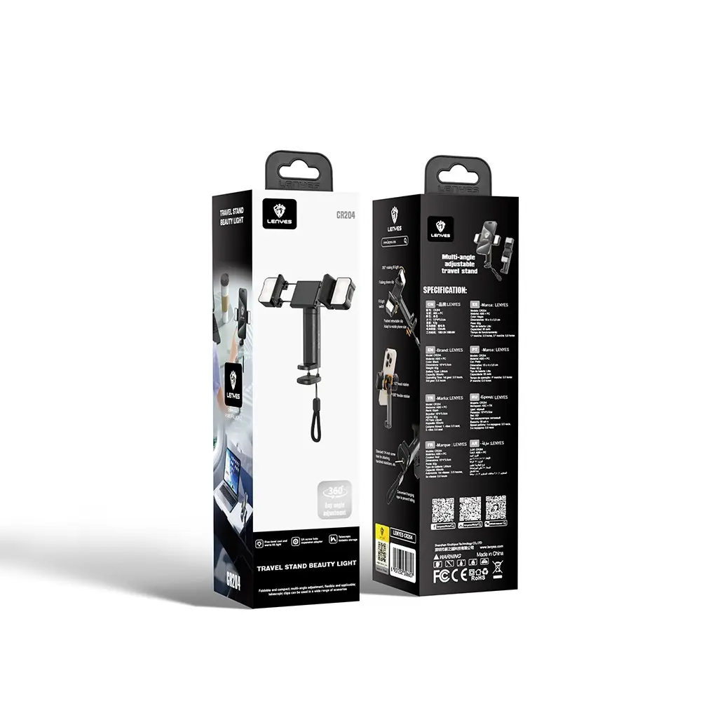 Lenyes CR204 360° Dönebilen Işıklı Seyahat Telefon Tutucu ve Standı