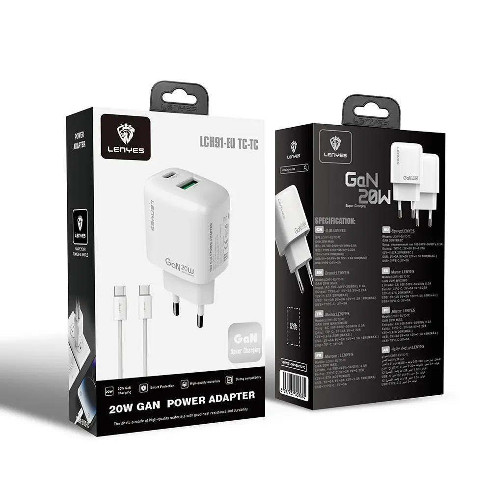 Lenyes LCH91-TC-TC 20W GaN Type-C ve USB Şarj Adaptörü Seti