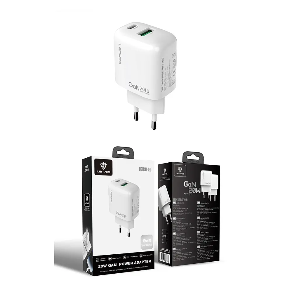 Lenyes LCH91 20W GaN Şarj Adaptörü, Type-C ve USB Çift Çıkışlı