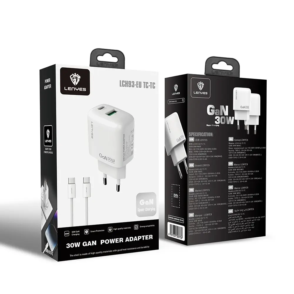 Lenyes LCH93-TC-TC 30W GaN PD ve USB Şarj Adaptörü Seti, Type-C Kablo Dahil