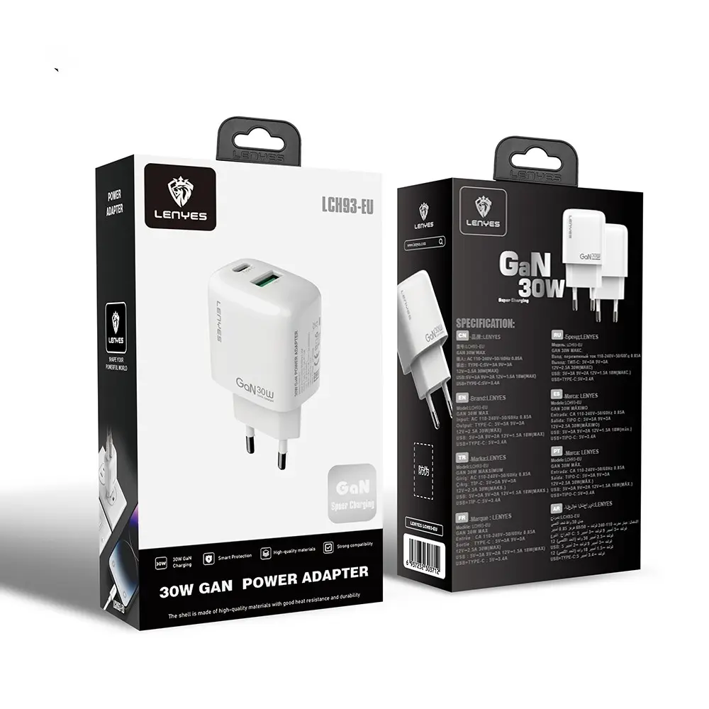 Lenyes LCH93 30W GaN Şarj Adaptörü, Type-C ve USB Çift Çıkışlı