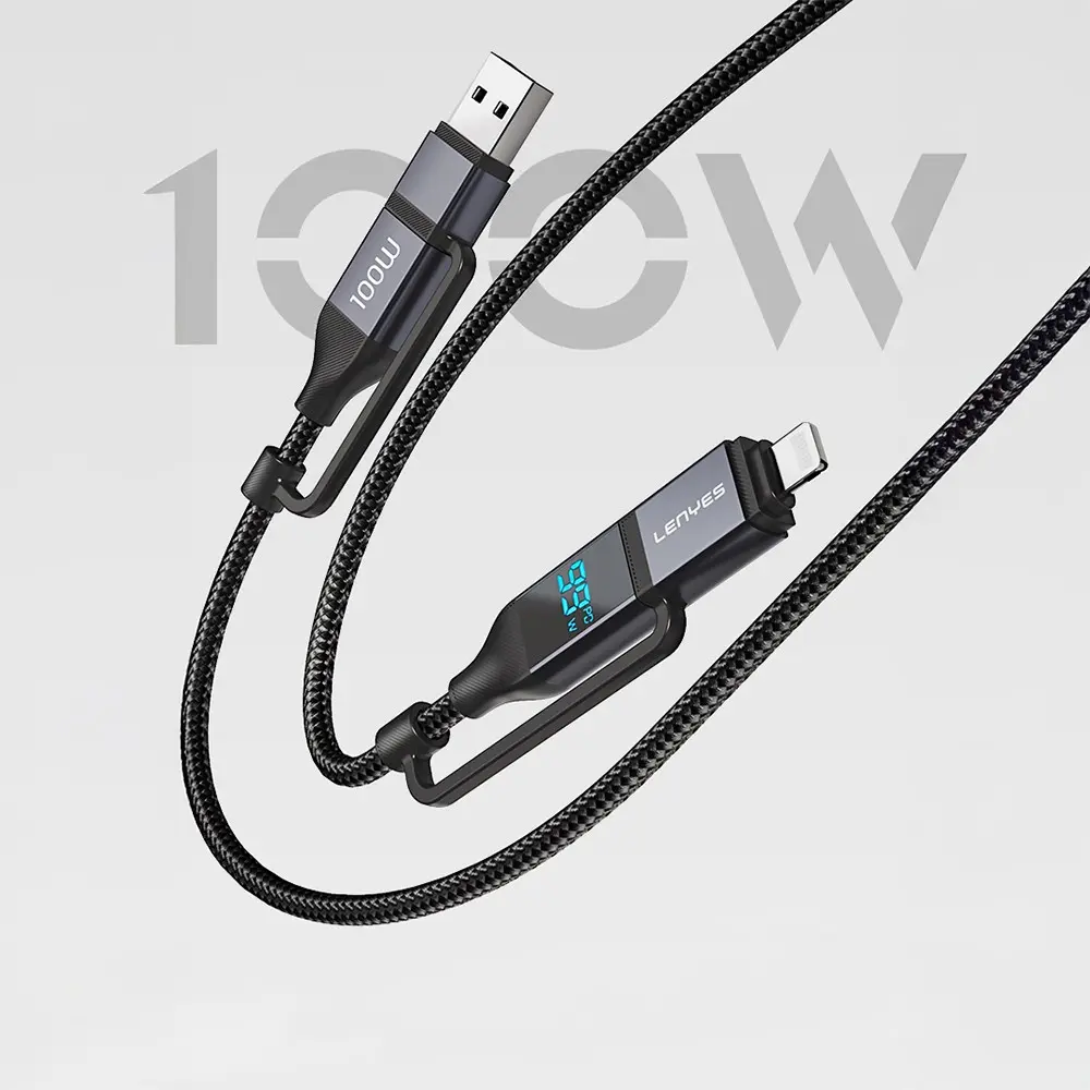 Lenyes LC542 4'ü 1 Arada Dijital Göstergeli 100W Şarj Kablosu, 1 m