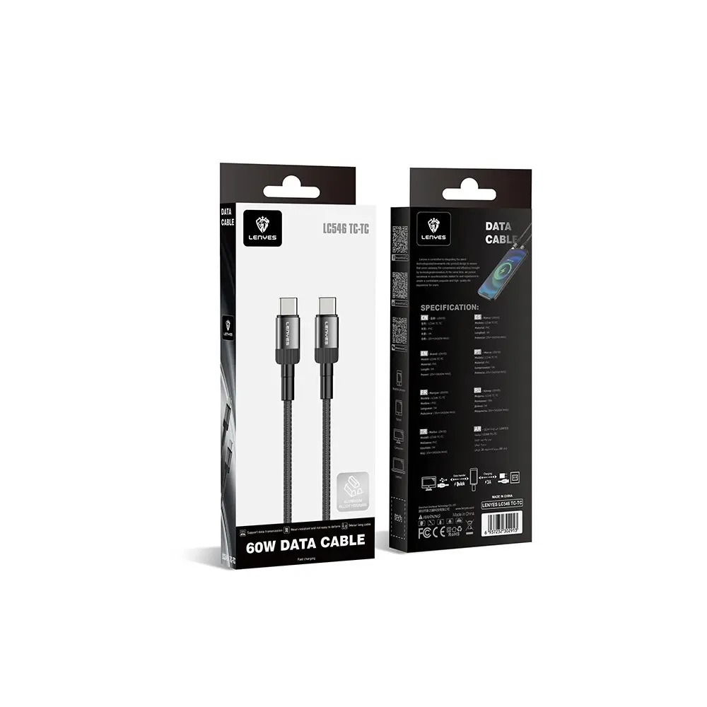 Lenyes LC546 Type-C to Type-C 60W Örgü Şarj ve Data Kablosu 1 Metre