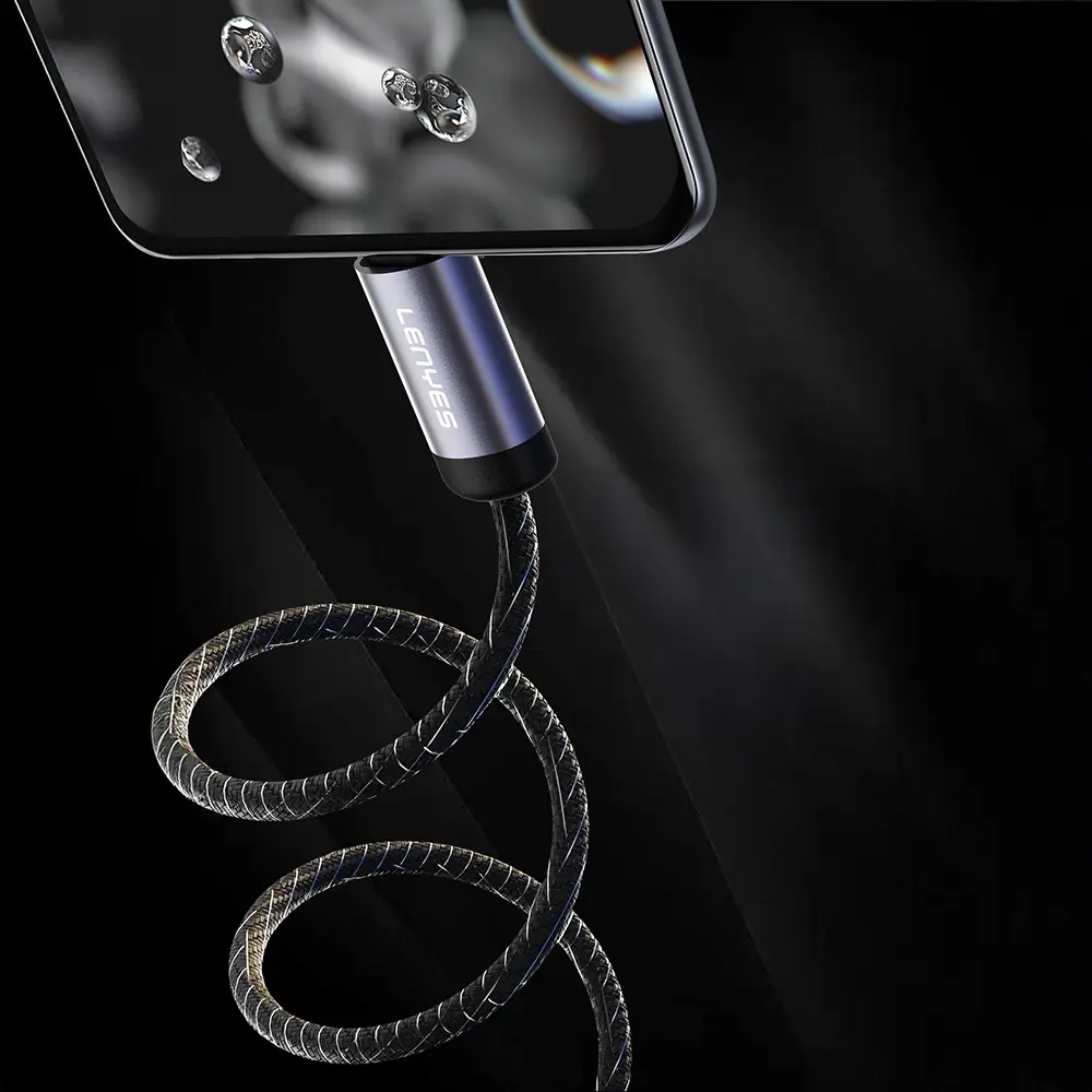 Lenyes LC537 Type-C to Lightning Örgülü Şarj ve Data Kablosu, 27W 1 m