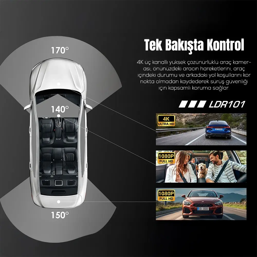 Lenyes LDR101 4K Ultra HD WiFi Destekli Ön ve Arka Araç Kamerası