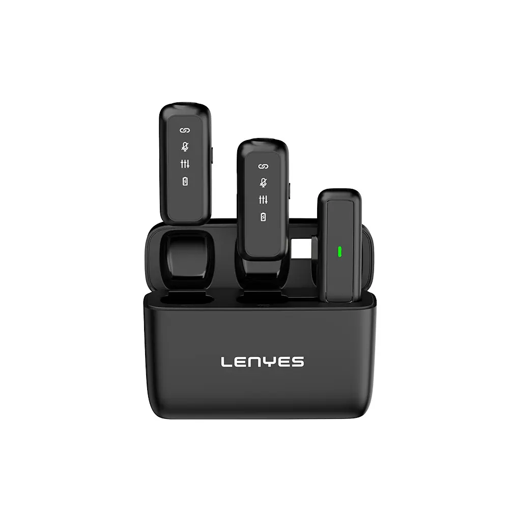 Lenyes LM201 Kablosuz Yaka Mikrofonu, Çift Verici ve Lightning Şarj