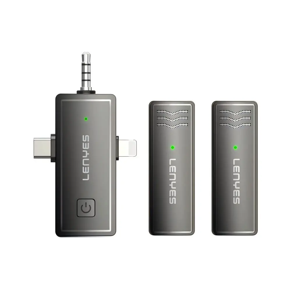 Lenyes LM202 Kablosuz Yaka Mikrofonu, 3'ü 1 Arada Type-C, Lightning ve 3,5 mm