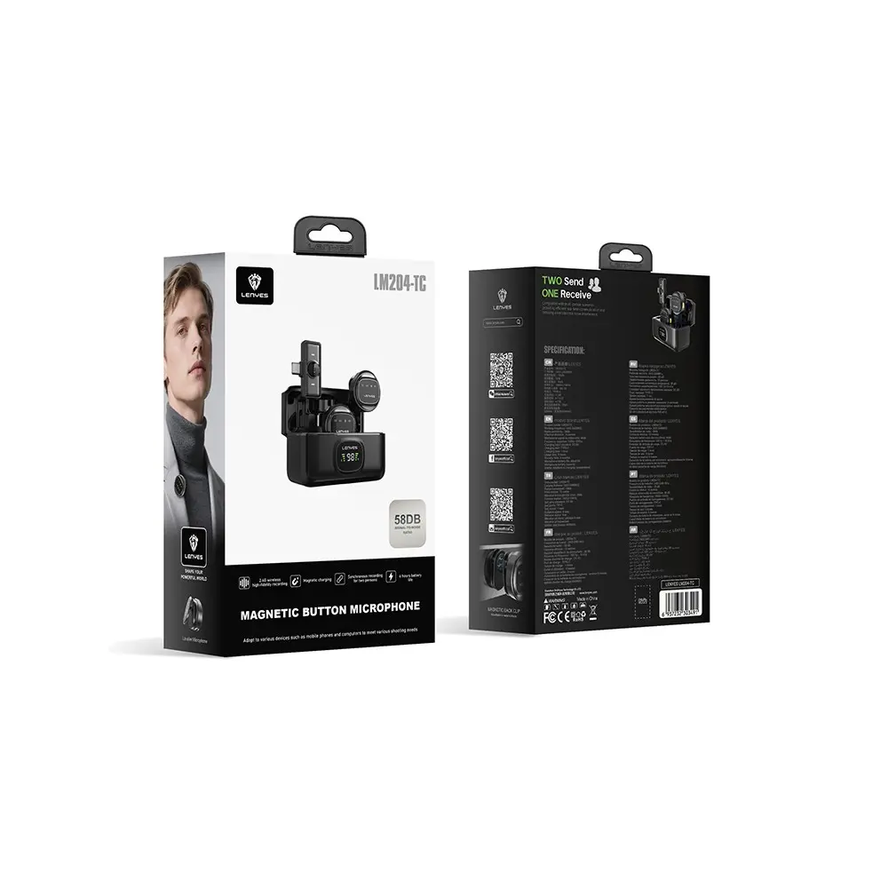 Lenyes LM204-TC Type-C Kablosuz Yaka Mikrofonu, 2.4GHz ve 6 Saat Kullanım