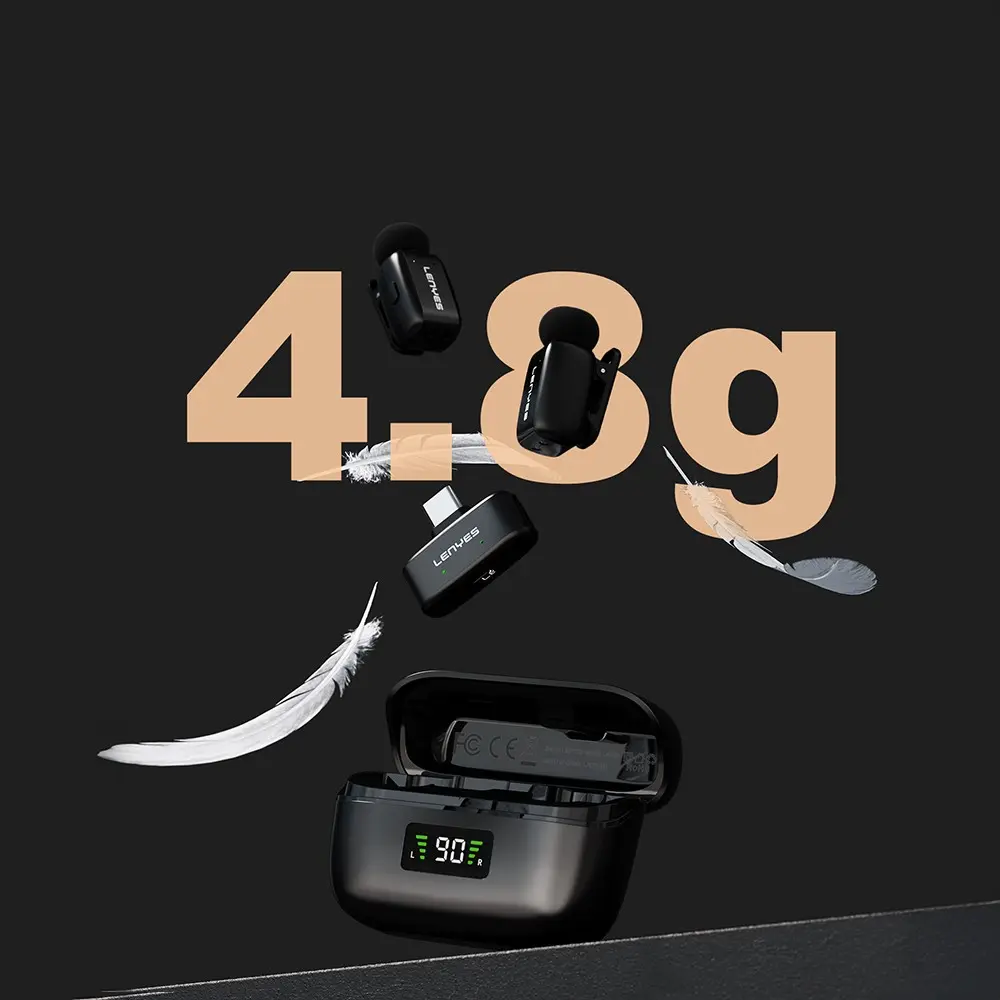 Lenyes LM206 Kablosuz Yaka Mikrofonu, Type-C ve 3 Seviyeli Gürültü Azaltma