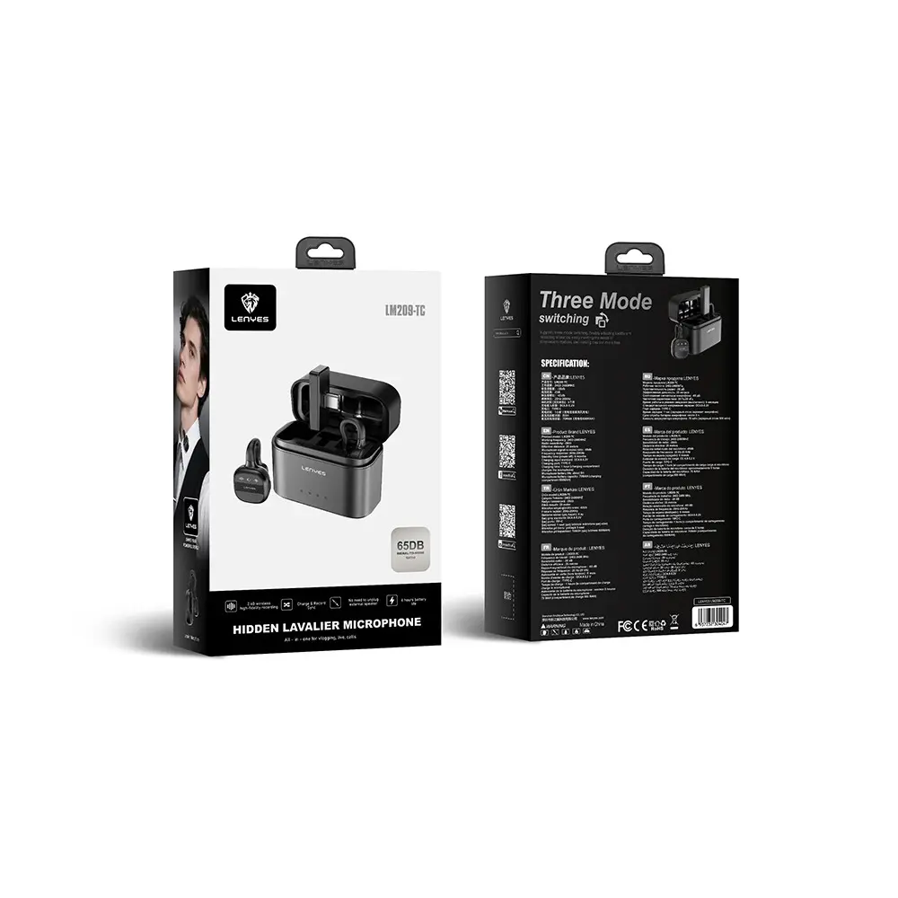 Lenyes LM209 Type-C Kablosuz Yaka Mikrofonu, 2.4G Bağlantı ve 5 Saat Kullanım