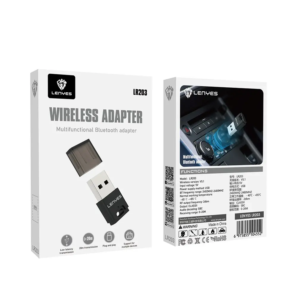 Lenyes LR203 USB Bluetooth 5.0 Adaptör, 5 Cihaz Bağlantısı ve 20 m Menzil