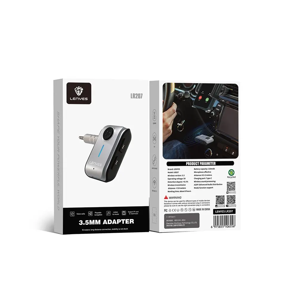 Lenyes LR207 Bluetooth 5.3 AUX Ses Alıcı Adaptör, Mikrofonlu