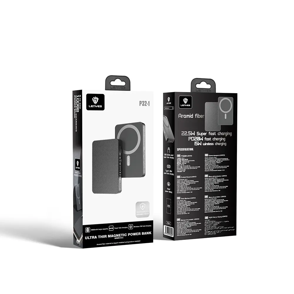 Lenyes P32-1 Aramid Fiber Powerbank, 10000mAh, 15W Kablosuz Şarj