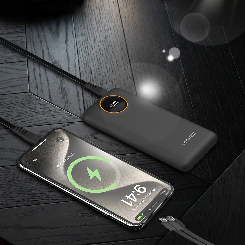 Lenyes P851L 10000mAh 22.5W Powerbank, Type-C ve Lightning Kablolu