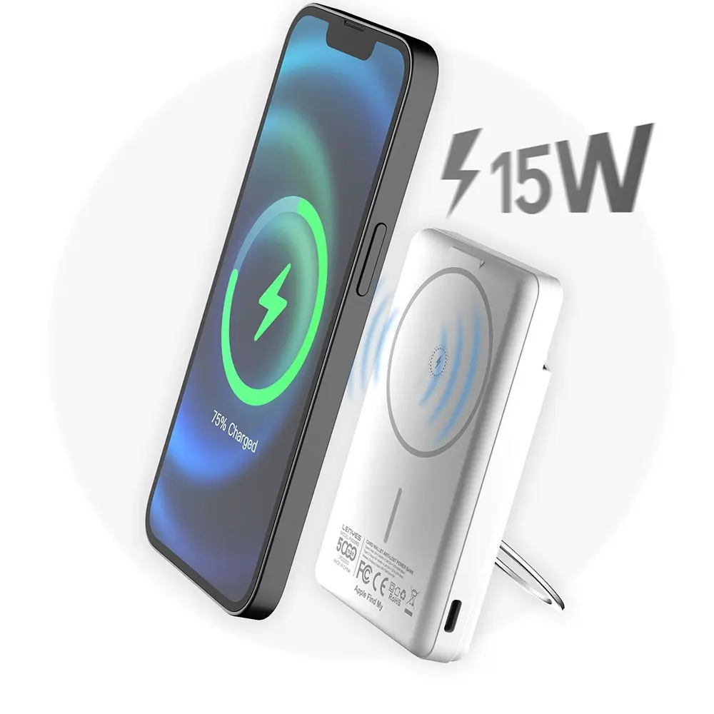 Lenyes PW0006D 5000mAh Kablosuz Powerbank, PD 20W ve Kartlıklı Stand