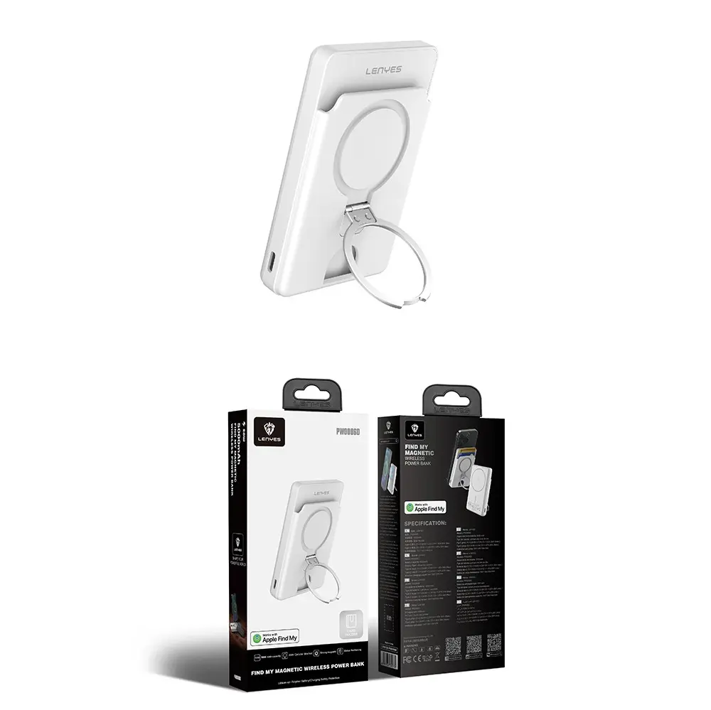 Lenyes PW0006D 5000mAh Kablosuz Powerbank, PD 20W ve Kartlıklı Stand