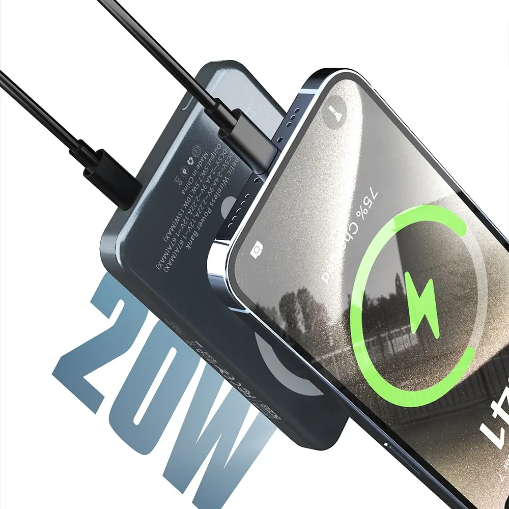 Lenyes PW0007D 5000mAh Kablosuz Powerbank, 20W ve Yüzük Standlı