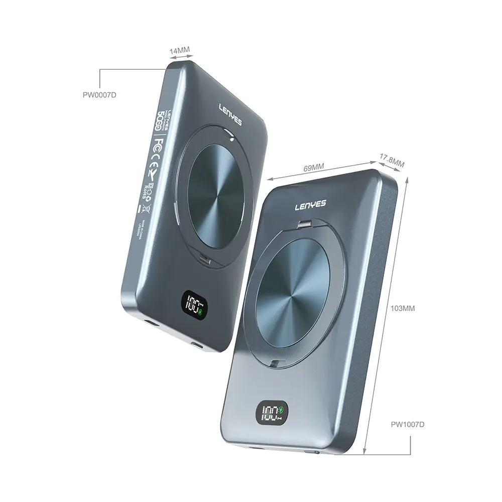 Lenyes PW0007D 5000mAh Kablosuz Powerbank, 20W ve Yüzük Standlı