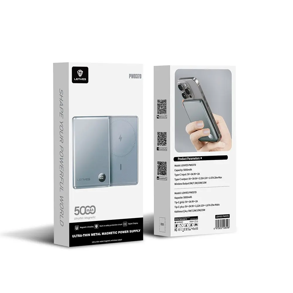 Lenyes PW037D Ultra İnce Dijital LED Ekranlı Wireless Powerbank 5000mAh