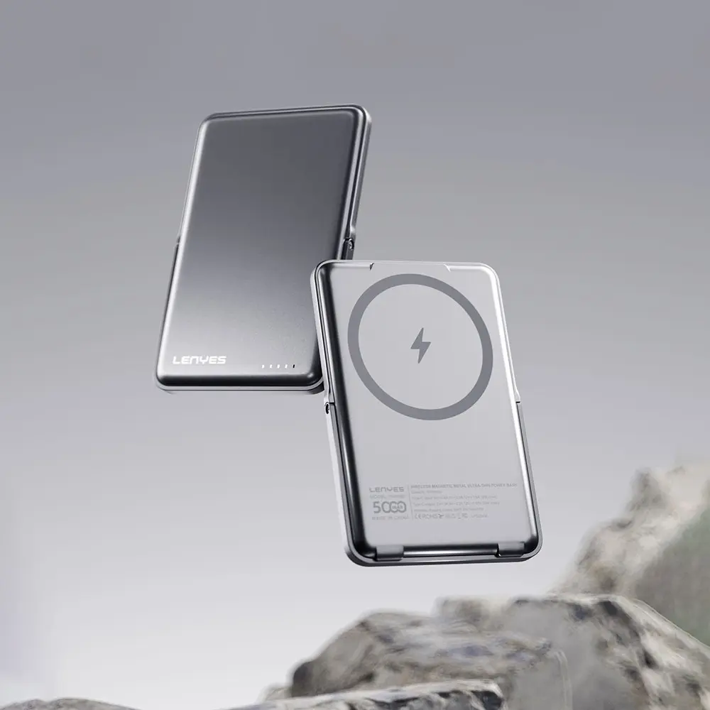 Lenyes PW038D 5000mAh Manyetik Standlı Kablosuz Powerbank, 20W PD