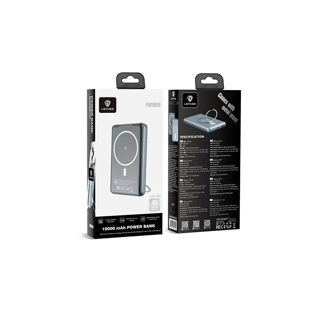 Lenyes PW1001D 10000 mAh PD 22.5W Kablosuz Şarjlı Standlı Powerbank