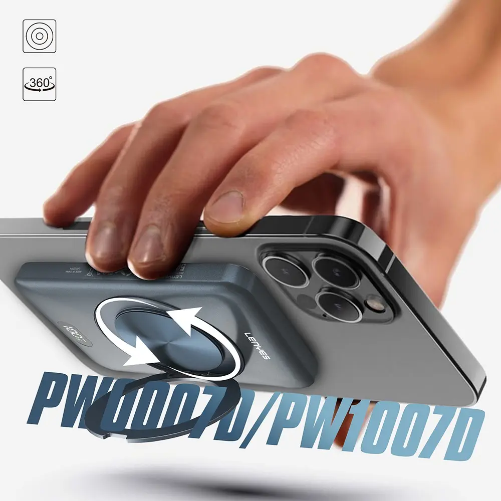 Lenyes PW1007D 10000mAh Kablosuz Powerbank, 20W ve Yüzük Standlı