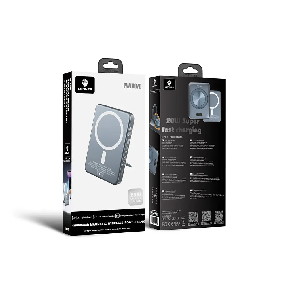 Lenyes PW1007D 10000mAh Kablosuz Powerbank, 20W ve Yüzük Standlı