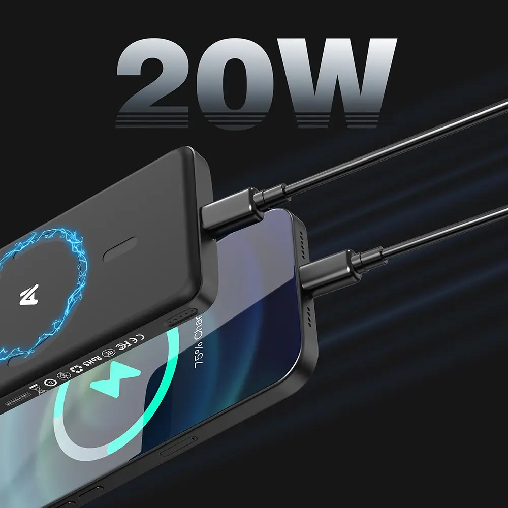 Lenyes PW1008D 10.000mAh PD 20W Kablosuz Powerbank, LED Ekranlı
